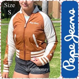 Vintage 90s PEPE JEANS Copper Brown Embroidered DRAGON & TIGER Bomber Jacket S